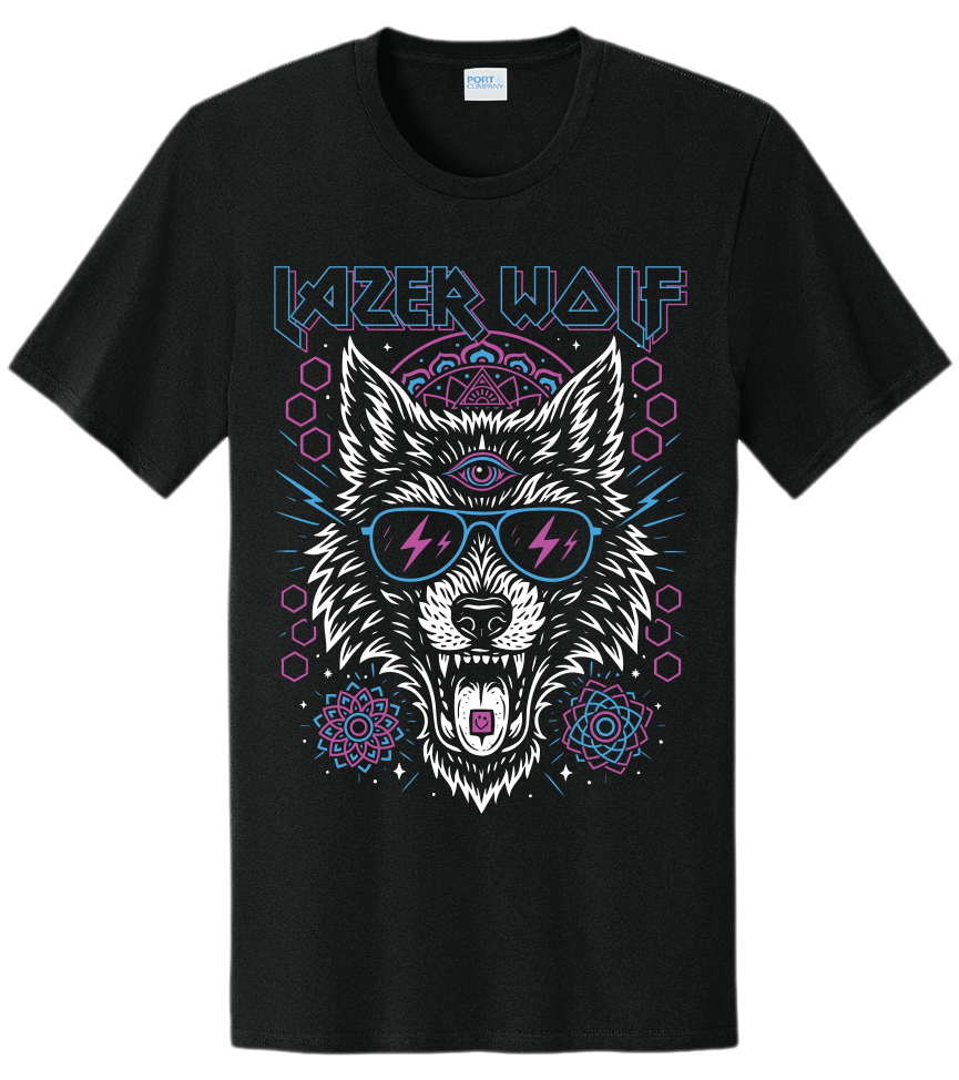Lazer Wolf Stay Rad screen printed tee on PC54 blank